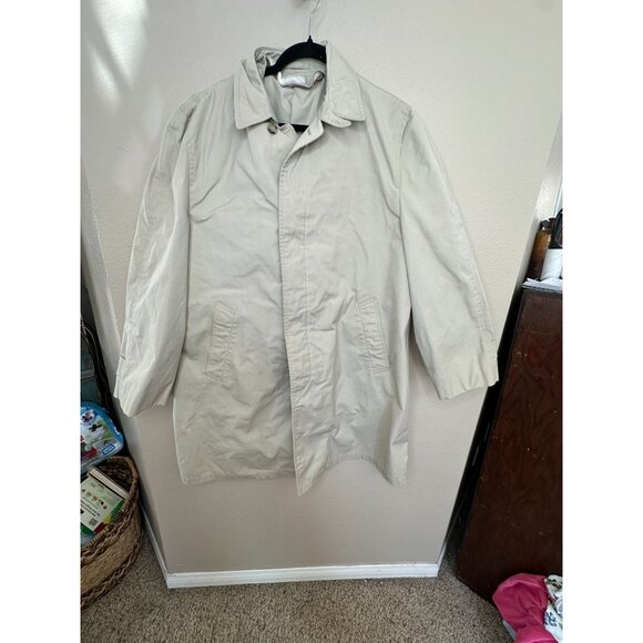 Vintage London Fog Mens tan Coat 40R claeth cloth polyester button up zip collar